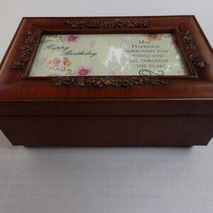 Music Jewelry Box Container Flowers Engraved Glass Lid What A Wonderful World